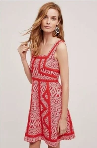 Anthropologie Maeve Emma Bandana Swing Minikleid Damengröße 0 rot weiß - Bild 1 von 8