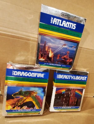 Vintage Intellivision Imagic Dragonfire, Beauty & beast, Atlantis games lot - Image 1 of 4