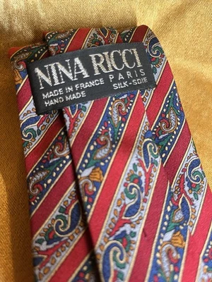 Nina Ricci мужчин 100% шелк дизайнерский галстук Париж Франция красный пейсли - Изображение 1 из 3