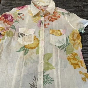 Vintage Cotton Daisy Womens XL Top Button Up Hawaiian Sheer Boho Vacation Read - Picture 1 of 11