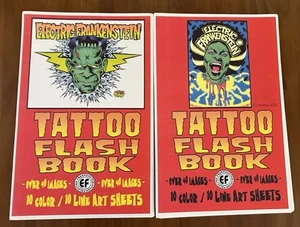 Electric Frankenstein Tattoo Flash Book 1 And 2 (17"H x 11") 10 Color & BW Rare - Bild 1 von 24