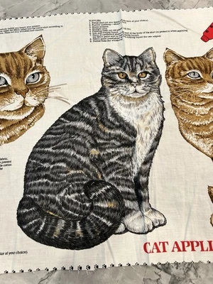 Cranston Fabric LARGE CAT APPLIQUES 90's Printed Panel for Fusible Appliques - Image 1 of 4