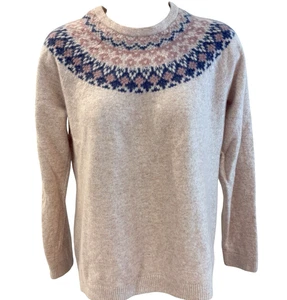 Maglione LL Bean cashmere girocollo donna grande classico Fair Isle marrone blu rosa - Foto 1 di 14