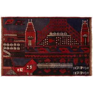 Afghan City Tribal Life Pictorial Rug Handmade 4.4x3 ft - Picture 1 of 10