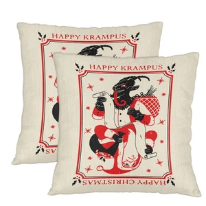 Happy Krampus 18x18 Pillow Covers Set of 2, Linen Throw Pillow Covers, Decora... - Picture 1 of 7