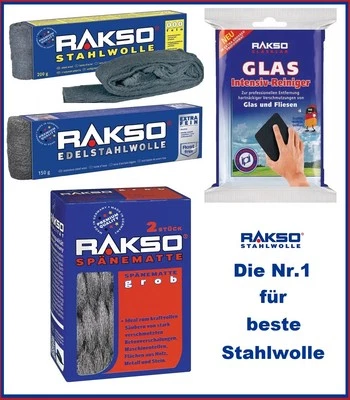 RAKSO Stahlwolle / Edelstahlwolle / Edelstahlschwamm / Spänematte extrem fein bis grob