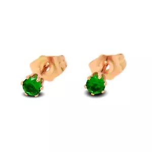 9ct Rose Gold Filled Womens Small 4mm Stud Earrings Emerald Green CZ Crystals - Picture 1 of 4