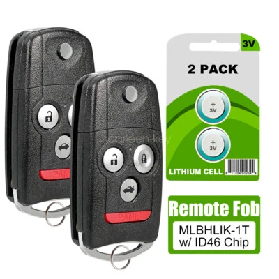 2 Replacement For 2009 2010 2011 2012 2013 2014 Acura TSX TL Flip Remote Key Fob - Image 1 of 4