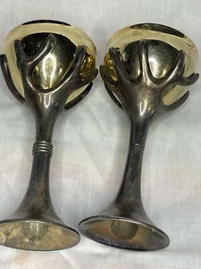2 SIGNED ROSENTHAL SILVER & GOLD PLATED TREE of LIFE KIDDUSH CUP GOBLET 6.5" - Picture 1 of 5
