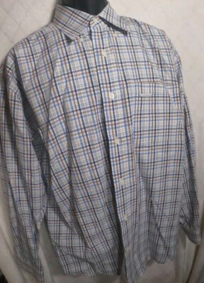 Camisa masculina Alex Cannon grande multicolorida xadrez manga longa botão frontal usada - Imagem 1 de 4