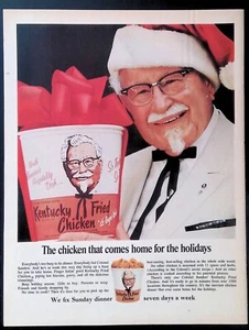 Publicidad impresa Cubo de pollo frito Coronel Sanders Santa Claus KFC años 60 - Imagen 1 de 1