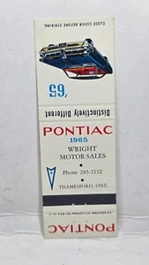 Cubierta de colección Matchbook - WRIGHT MOTORS concesionario de automóviles '65 Pontiac Thamseford Canadá - Imagen 1 de 3