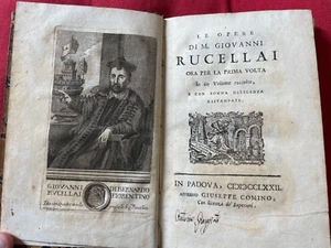 LE OPERE DI M.GIOVANNI RUCELLAI in un volume raccolte...G.COMINO PADOVA 1722 - Foto 1 di 24
