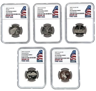2007 S Clad Quarter 5 Coin Set NGC PF70 Ultra Cameo - Made In USA Holder - Image 1 of 2