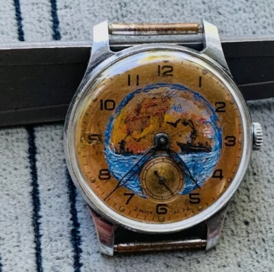 Reloj Pobeda vintage años 50 con esfera pintada a mano 4Q-55 2 MChZ Foto 1 de 4