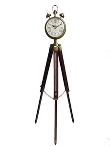 Nautical Wooden Tripod Clock Vintage Wood Grandfather Clock Standing Floor Clock - Picture 1 of 4