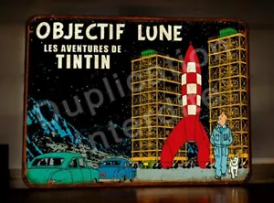 Plaque métal Tintin Fusée Objectif lune - Picture 1 of 1