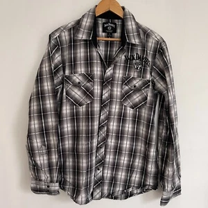 Jack Daniels No 7 Men Pearl Snap Gray Plaid Long Sleeve Shirt Size L - Picture 1 of 3
