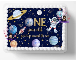 One Year Old First Trip Around The Sun Image Edible DIY 1st Birthday Cake Topper - Picture 1 of 2