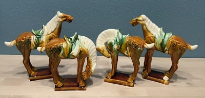 Vintage Chinese Tang Dynasty Majolica Sancai Drip Glaze War Horses Set of 4 - Image 1 of 4