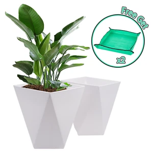 Gardrium 2pcs Planter Plastic Flower Plant Pots 11inch Indoor Outdoor White - Picture 1 of 5