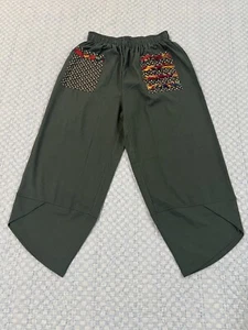 Minibee Women's Linen Blend Baggy Cottage Core Wide Leg Pants Size M Olive Green - Picture 1 of 14