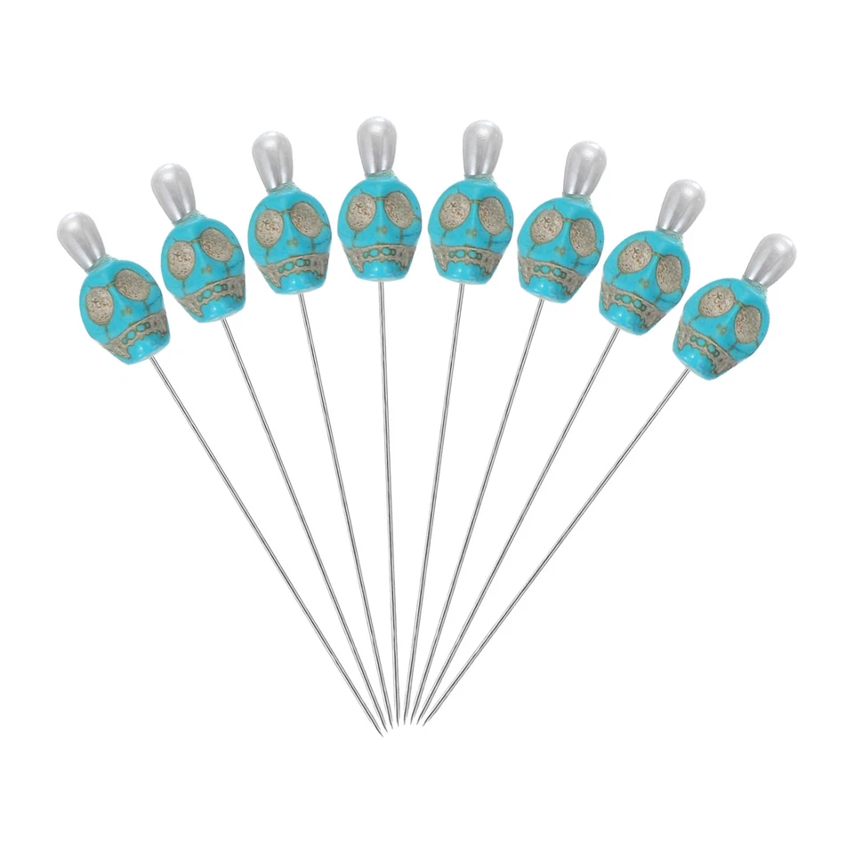 Alfileres de coser calavera de 3", 8 piezas alfileres rectos de acero, azul Foto 1 de 4