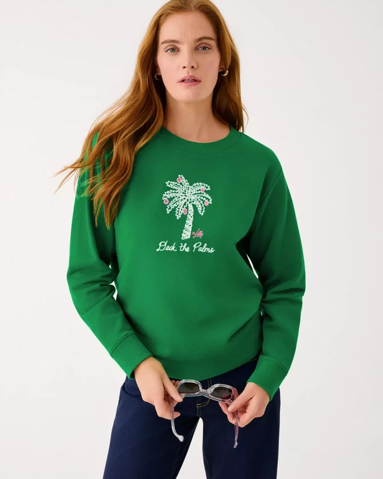 Новый Lilly Pulitzer баллада толстовка палуба ладони вышивка праздник $128 - Изображение 1 из 1