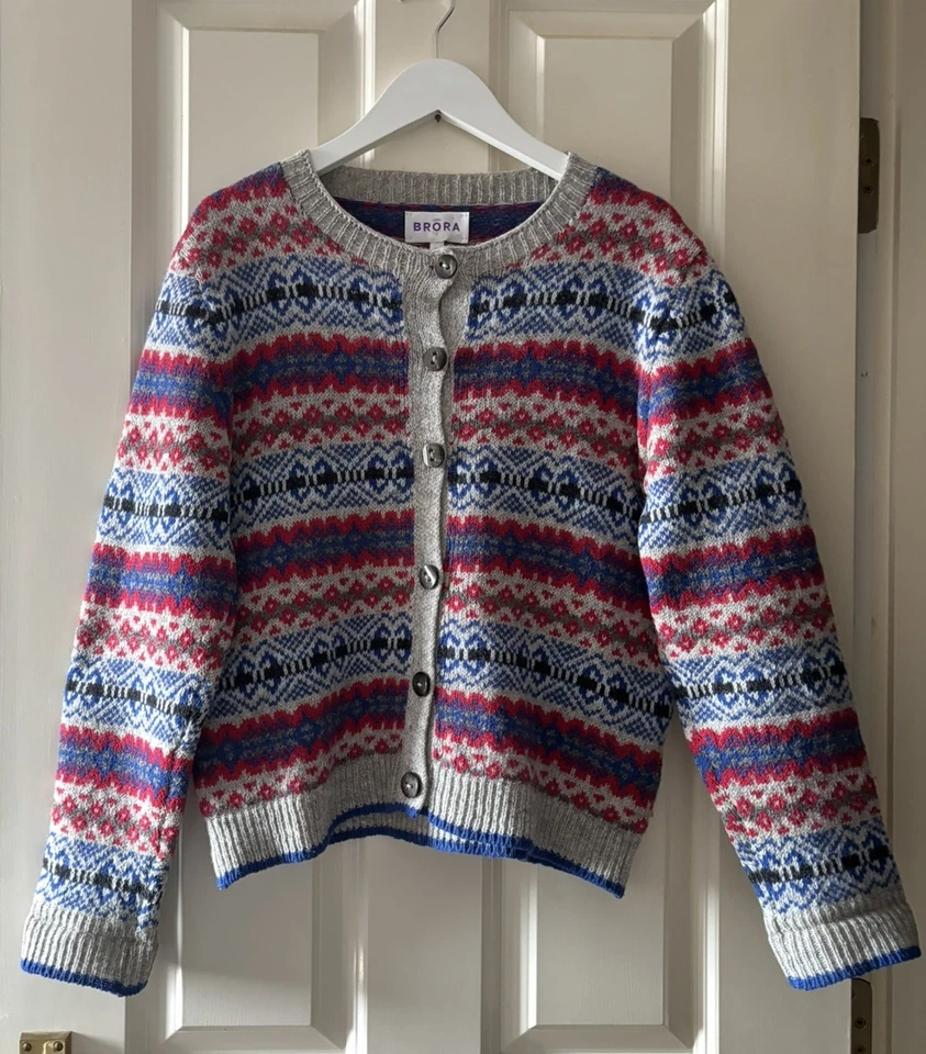 BRORA Cardigan 100% New Wool Fair Isle Knitted Button Up Multicolour size UK 12 - Image 1 of 4