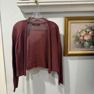 Peruvian Connection 100% Pima Cotton Cropped Open Front Cardigan Maroon, Size S - Bild 1 von 6