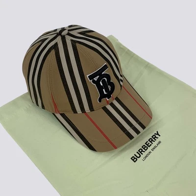Burberry TB Monogram Motif Logo Nova Check Baseball Trucker Cap Hat Beige Size M - Photo 1/4
