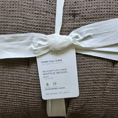 Pottery Barn King/Cal King European Flax Linen Waffle Quilt Quilt Mocha Brown - Image 1 of 4