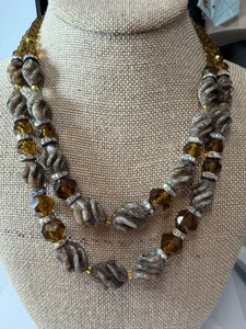 Vintage Halskette Hobe Clip Ohrringe Set Kunst Glasperlen Set Signiert H1 - Bild 1 von 17