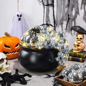Halloween Cauldrons Decorations Large Witch Cauldron Disco Mirror Ball Black ... - Picture 1 of 6