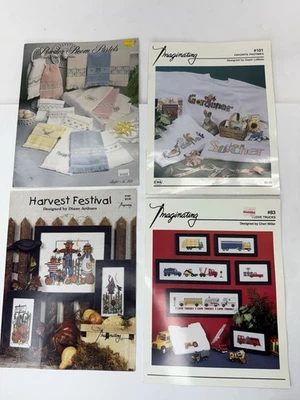 Lot Of 4 Imaginating Cross Stitch Pattern Charts Booklet Trucks, Towels, Harvest - Image 1 of 4