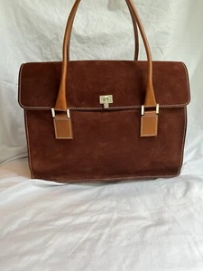 100% Authentic LAMBERTSON TRUEX Vintage Suede BOXCAR Satchel STUNNING Cognac - Picture 1 of 22