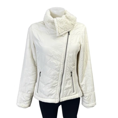 PRANA Mujer Acogedora Vellón Forrada Diva Puffer Chaqueta Asimétrica Cremallera Cuello Alto Pequeña Foto 1 de 4