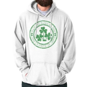 Happy Saint Patrick's Day Four Leaf Clover Hoodie Hooded Sweatshirt Men Women - Picture 1 of 8