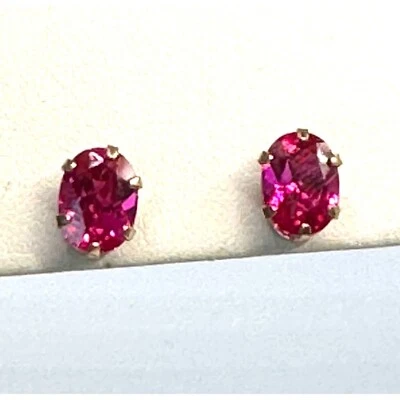 YELLOW GOLD AND LAB-CREATED RUBY STUD EARRINGS SKY - Image 1 of 4