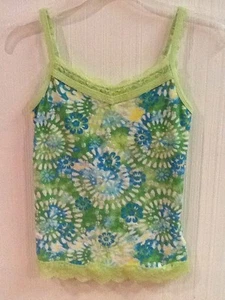 Justice Girls Tank Top Adjustable Straps Lace Edge Inside Shelf Green Blue 12 - Picture 1 of 4