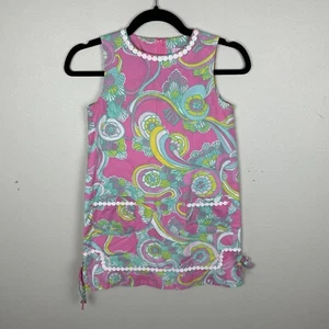 Lilly Pulitzer Girls Shift Dress Size 10 Pink Green Swirl Pockets Cotton - Picture 1 of 7