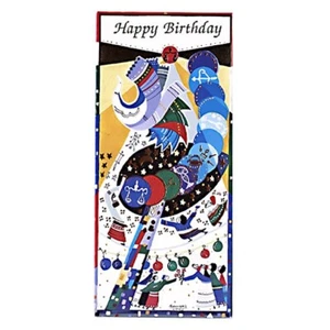 One Greeting Card "Happy Birthday " People Dancing Hebrew & English Money Holder - Picture 1 of 1