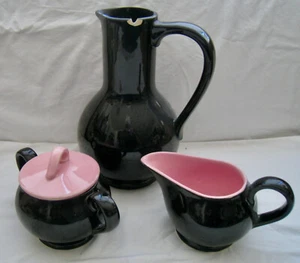 C. 1950’s McCOY POTTERY PINK & BLACK 3 PIECE BEVERAGE SET: 6 CUP 9 1/2” H BEVER - Picture 1 of 8