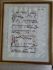 Antique  Antiphonal  Music Leaf double sided sheet vellum 17th C Baroque framed.