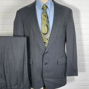 Evan-Picone Suit Men 42L 36W 31L Gray Blue Plaid Stripe Classic Career Wool USA - Picture 1 of 22