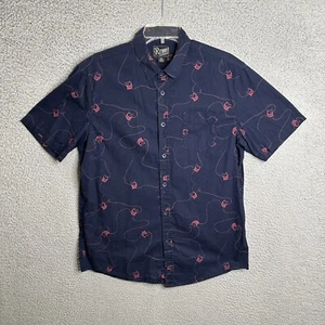Retrofit Button Up Shirt Mens Medium Blue Fish Print Short Sleeve Cotton Casual - Picture 1 of 8
