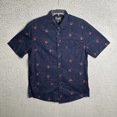 Retrofit Button Up Shirt Mens Medium Blue Fish Print Short Sleeve Cotton Casual - Image 1 of 4