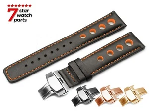 BLACK ORANGE For TISSOT PRS516 Leather Watch Strap Band Clasp Rally Racing Holes - Picture 1 of 5
