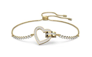 Swarovski 5636964 Braccialetto Lovely Cuore Bianco Placcato Oro - Foto 1 di 2