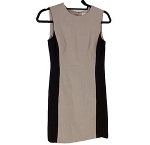 Calvin Klein Dress 2 Petite Black Beige Sheath Zip Lined Pockets Business Career - Picture 1 of 4